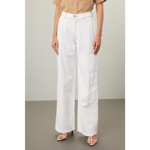 Hudson White High-Rise Welt Pocket Cargo Wide Leg Jean Size 27